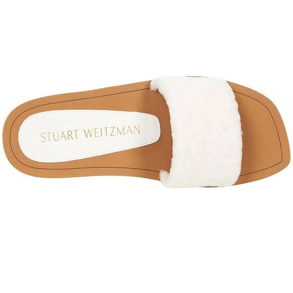 Stuart Weitzman Cammy Slide Shearling Sandals in Natural NWOB Size 6B - Picture 1 of 6